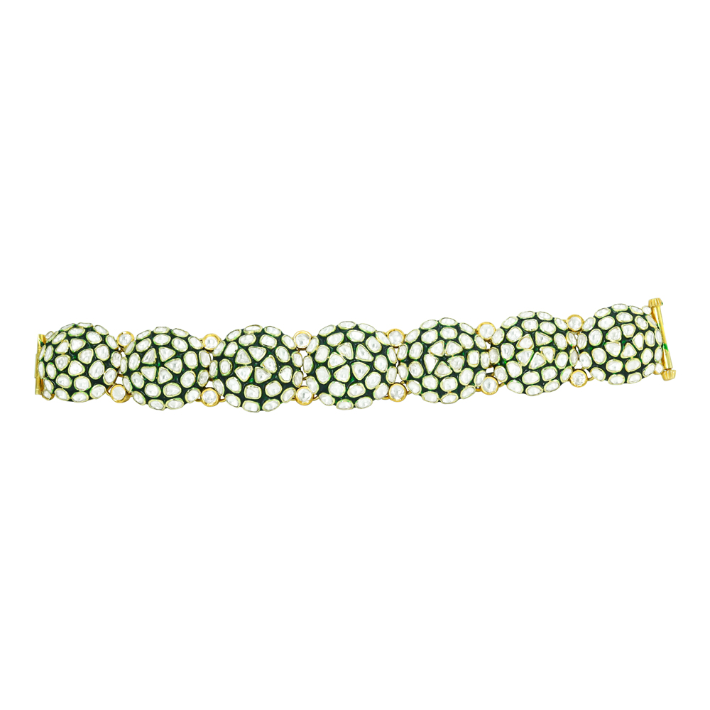 Dome Polki Cluster Bracelet with Green Enamel